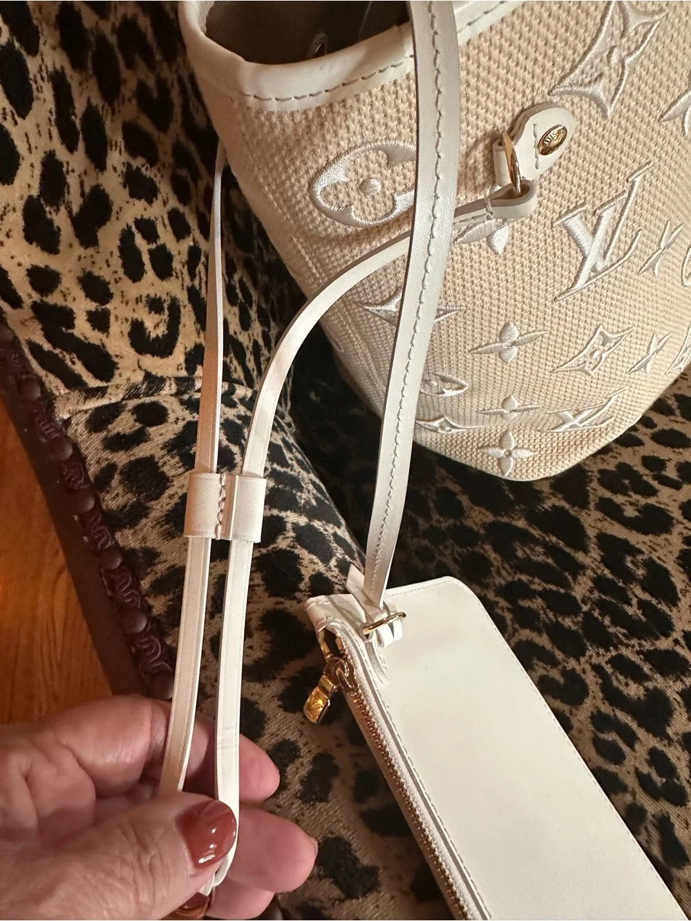Louis Vuitton Cream-Beige Embroidered Monogram Tote